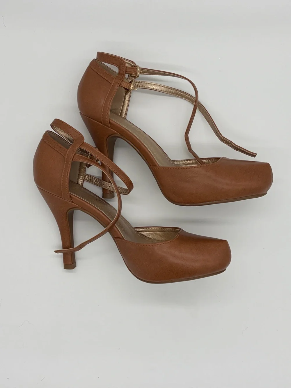 Brown Women's Ankle Strap Heeled Pumps